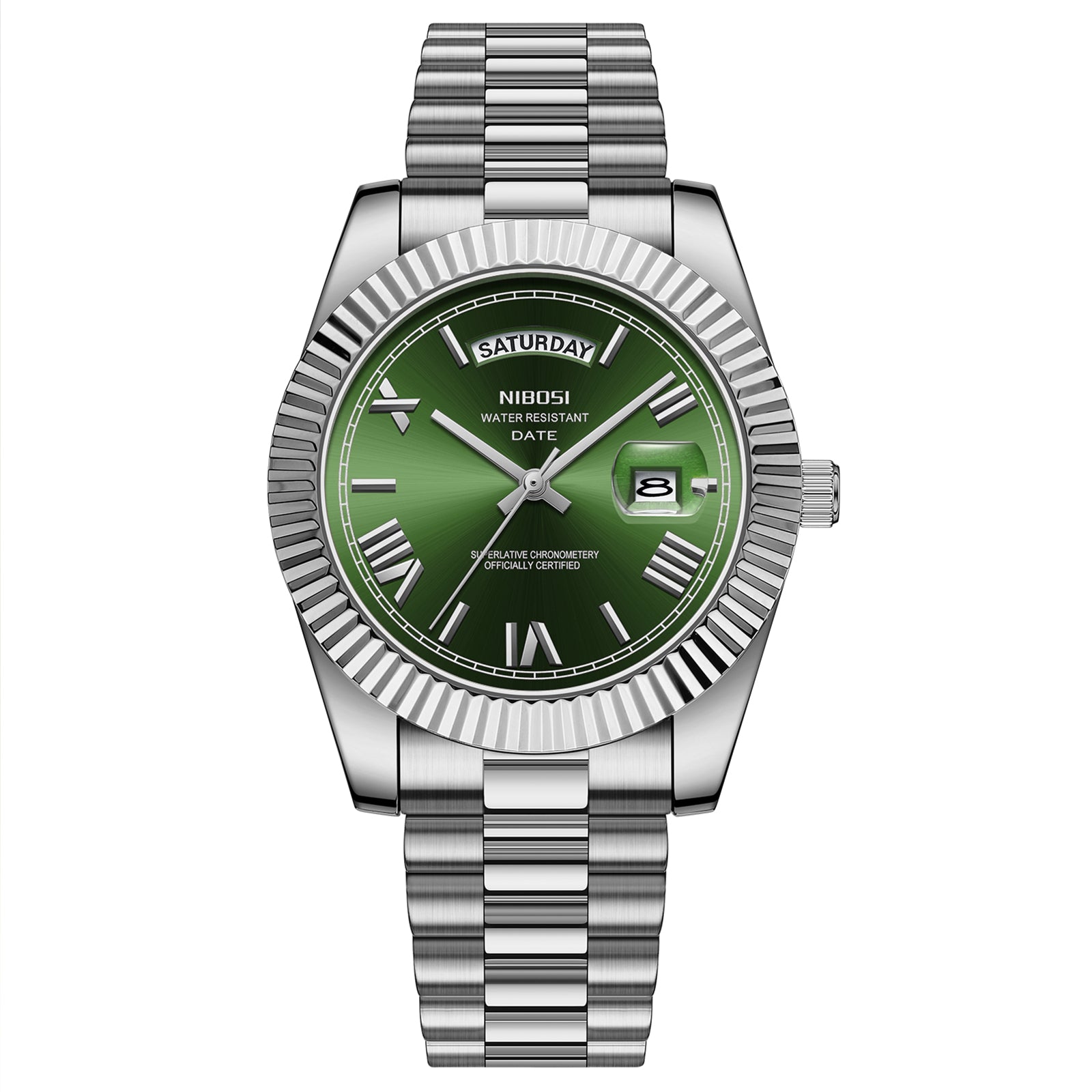 NIBOSI Day-Date Luxusuhr Forest Green - Wasserdicht Chronometer