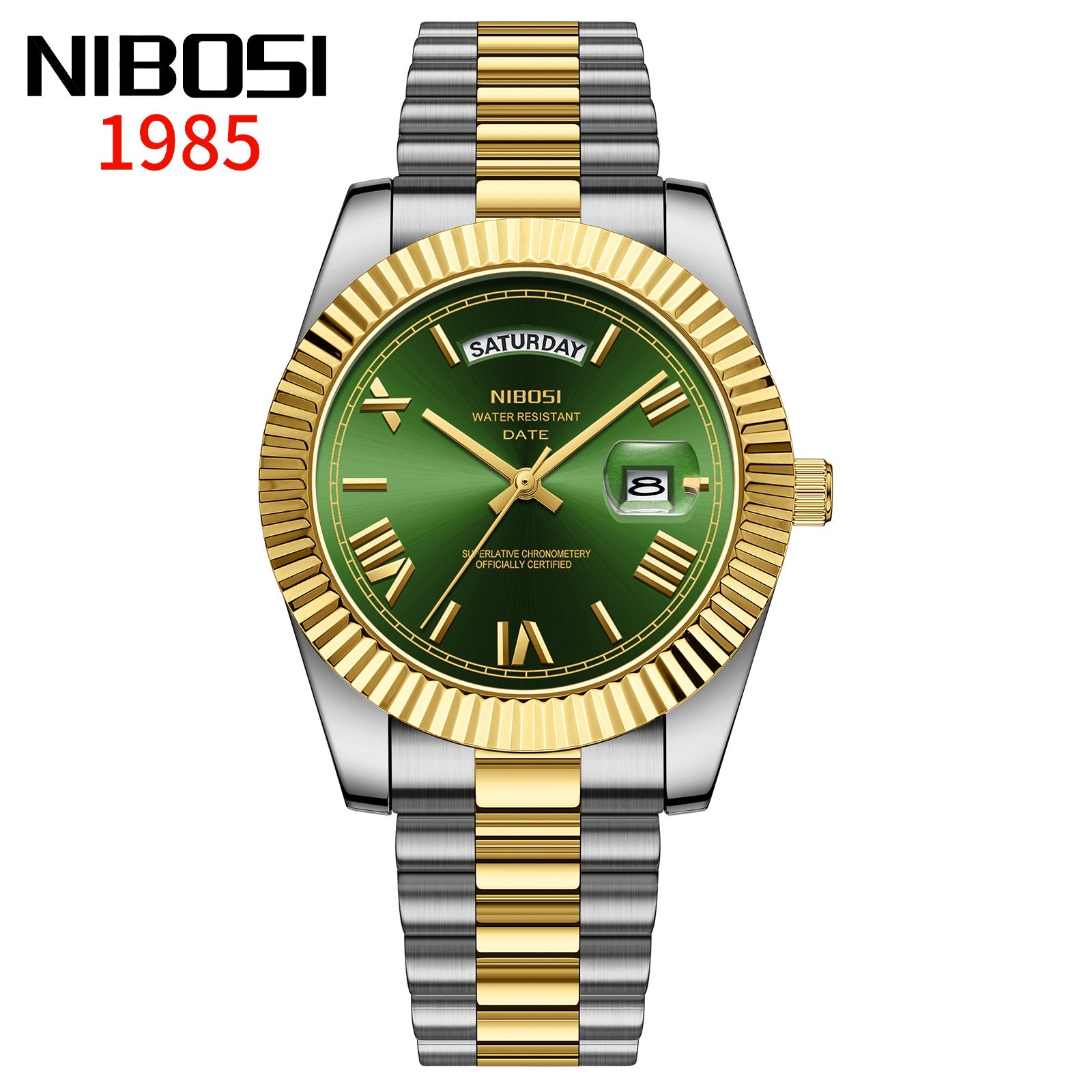 NIBOSI Day-Date Luxusuhr Forest Green - Wasserdicht Chronometer