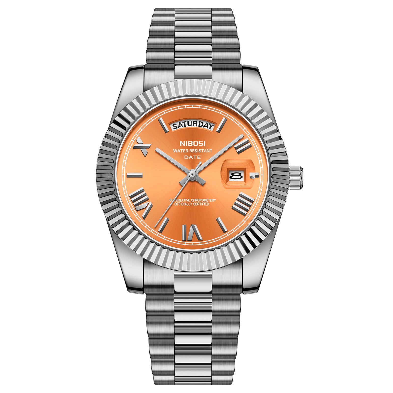 NIBOSI Day-Date Luxusuhr Sunset Orange - Wasserdicht Chronometer