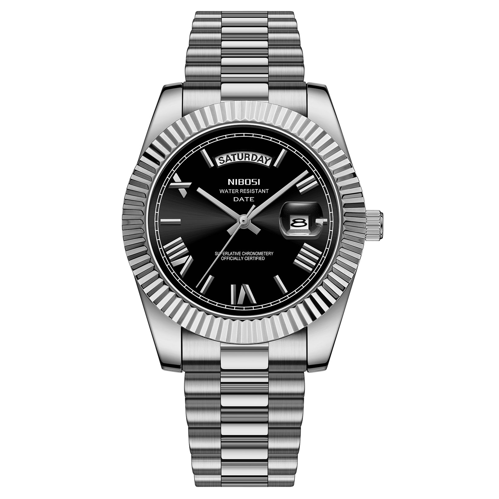 NIBOSI Day-Date Luxusuhr Midnight Black - Wasserdicht Chronometer