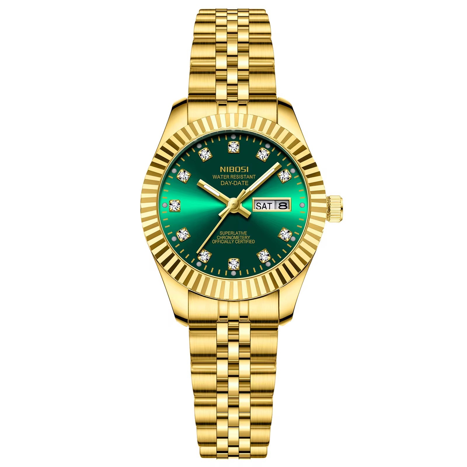 NIBOSI Day-Date Luxusuhr Smaragdgrün - Wasserdicht Chronometer