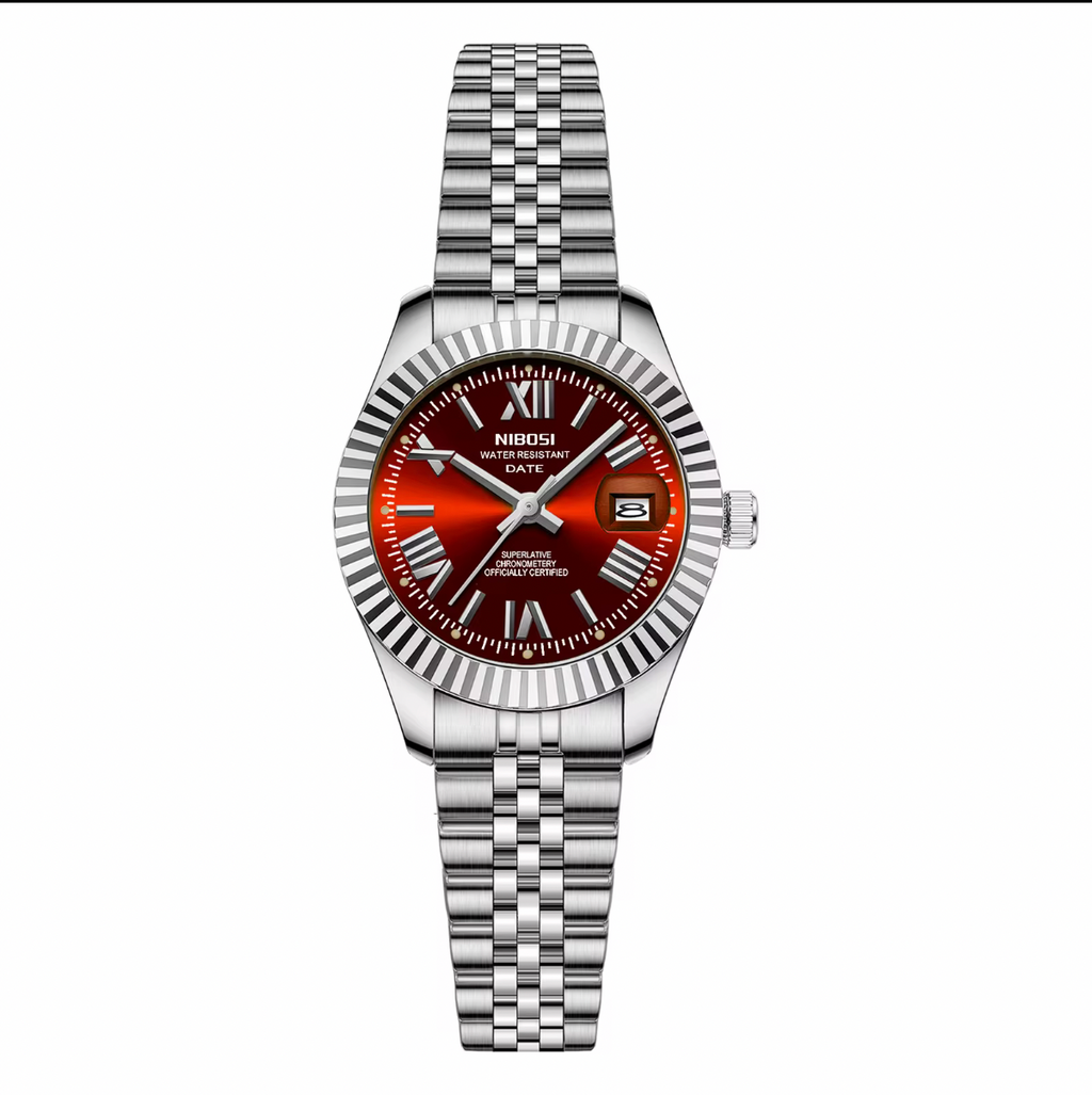 NIBOSI Ladies Royal Date Burgundy Red