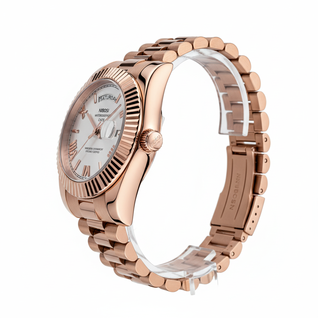 NIBOSI Day-Date Rosé Platinum Silver