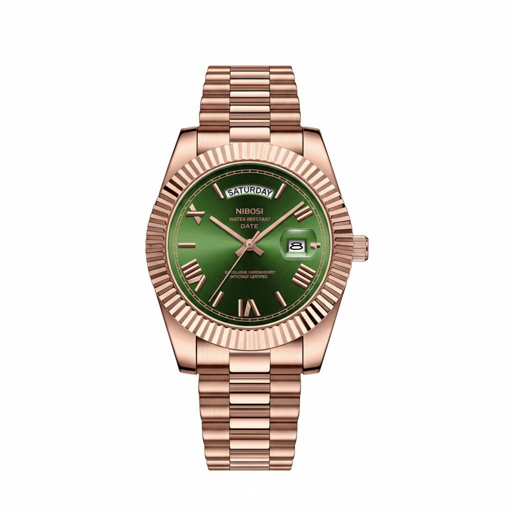 NIBOSI Day-Date Rosengrün – Clean White Background