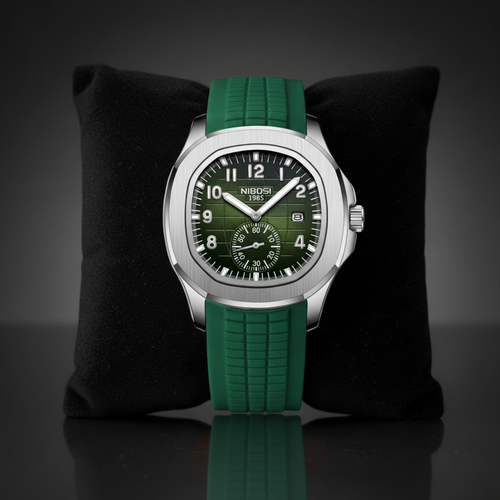 NIBOSI grüne Uhr auf schwarzem Uhrenpolster